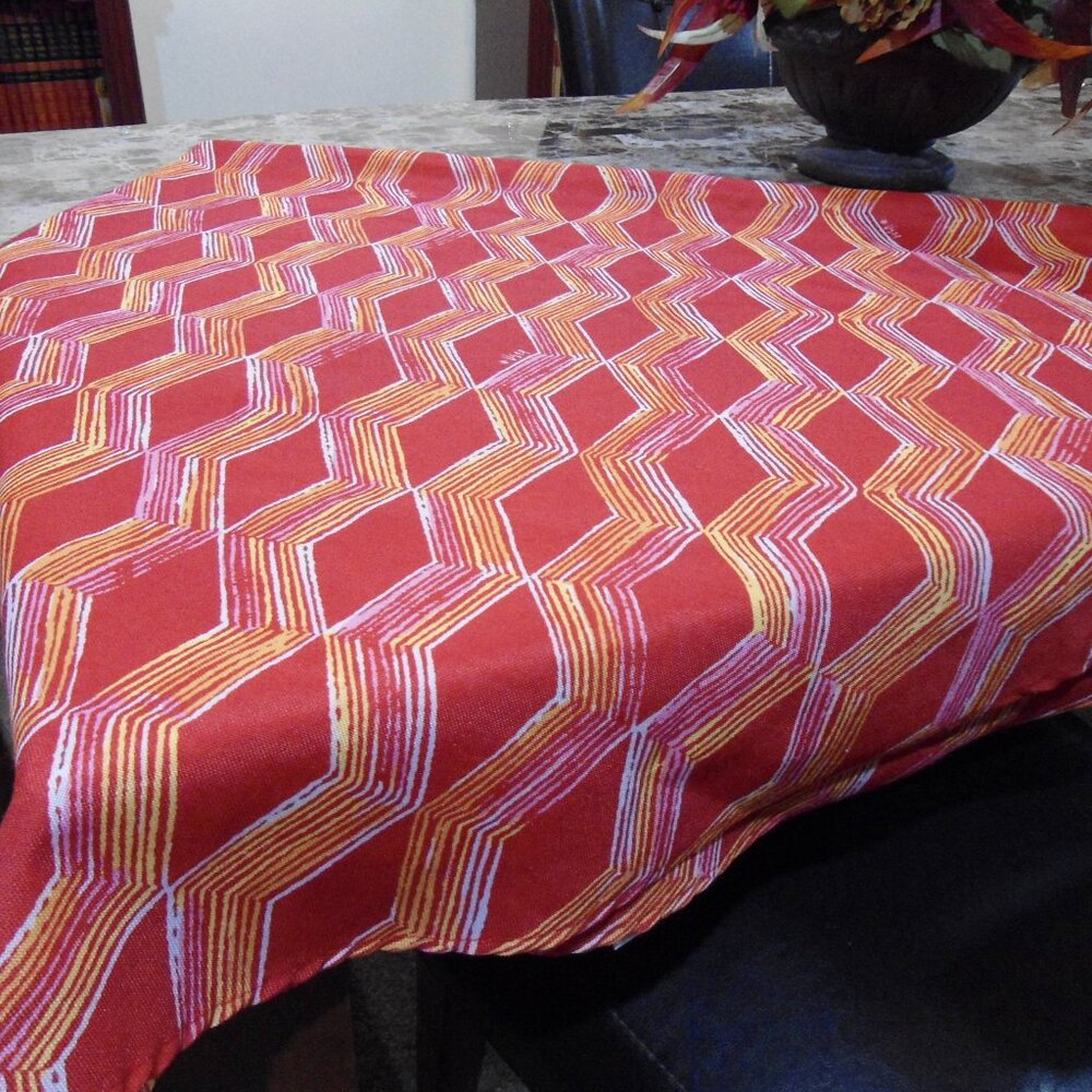 VERA Rectangle 60"x102" Fabric Tablecloth Red White Holiday Colors Modern Vibe